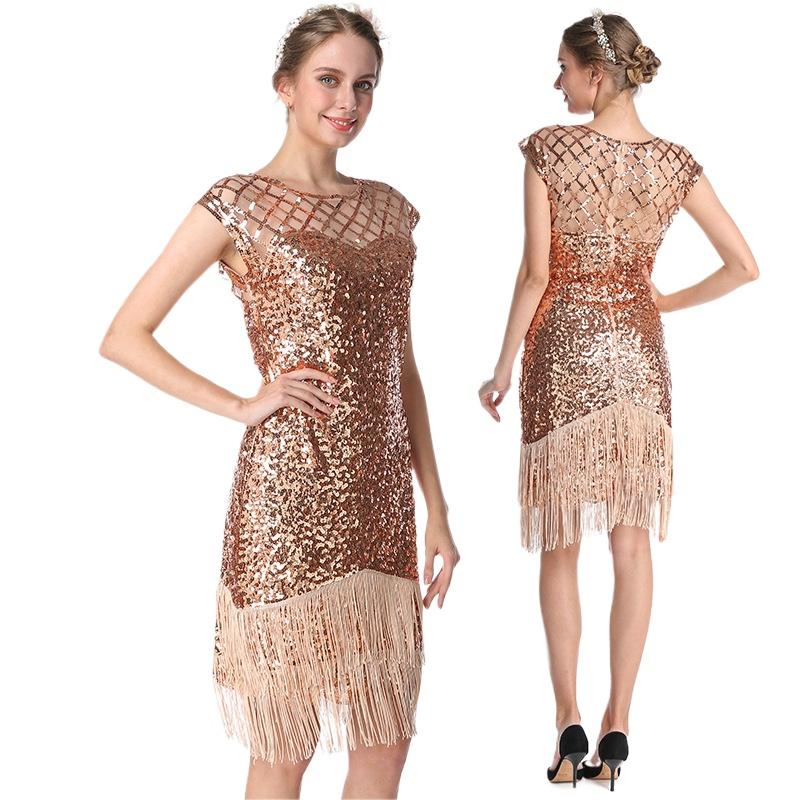 Party Sexy Dress Fashion Plus Size Women's Bead Embroidered Sequin Tassel Dress