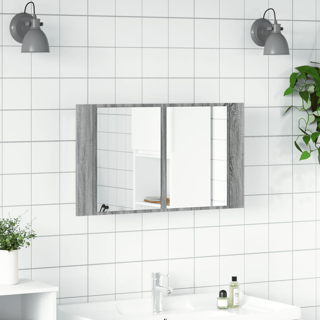 LED Mirror Cabinet Grey Sonoma 80x12x45 cm Acrylic