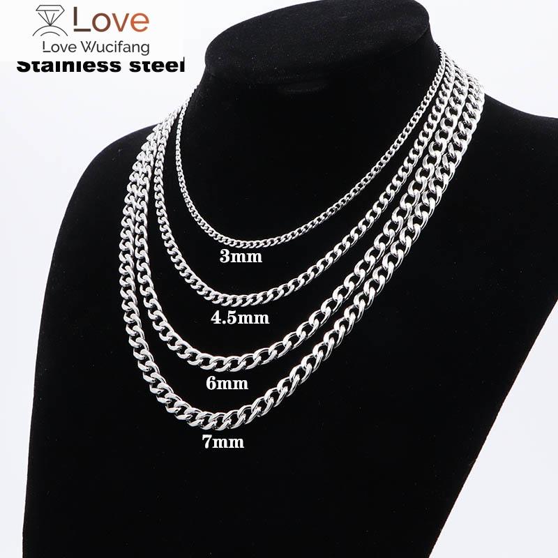 Женское мужское ожерелье из нержавеющей стали с кубинским звеном Nk Chain Silver Color Basic Punk Male Choker Jewelry Gifts