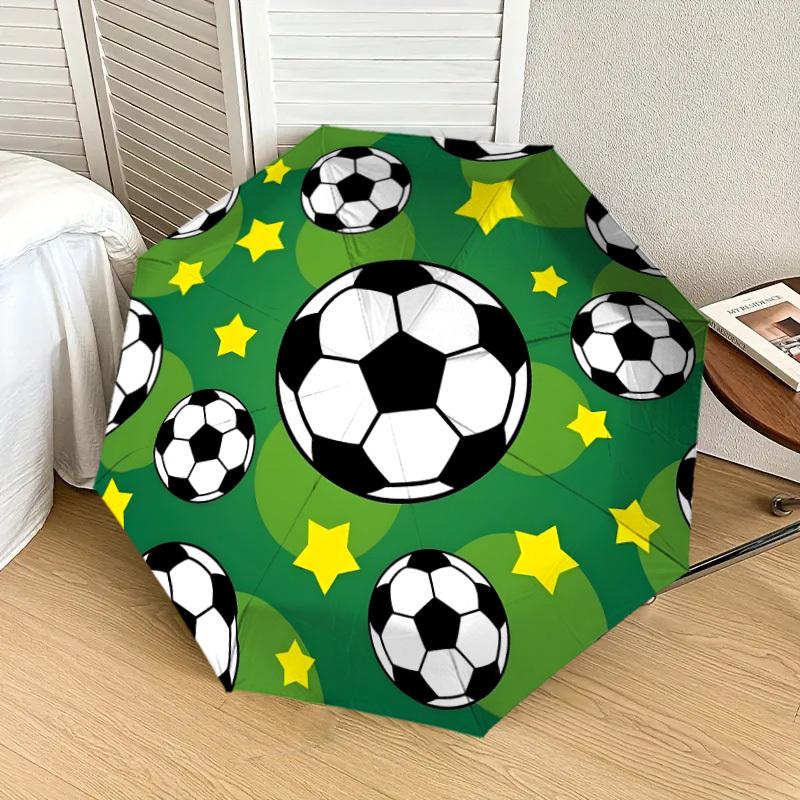 1pc Soccer Ball Pattern with Stars Umbrella with Plastic Handle,Suitable for All Seasons Home Travel Outdoor UmbrellaDD1715