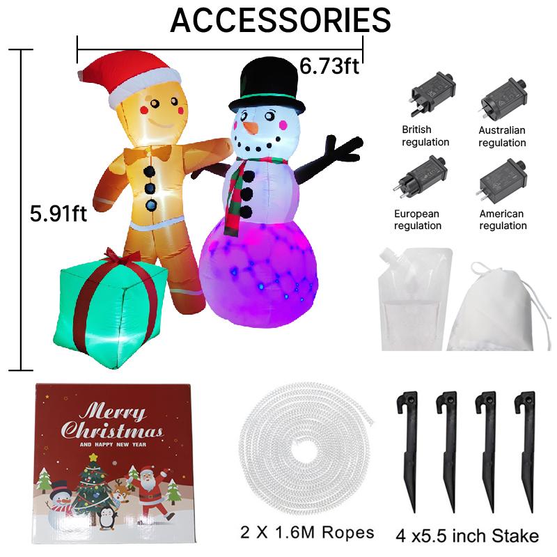 5.9FT LED Inflatable Yard Decor Gingerbread Man Snowman Toy Xmas Home Decorations Ornaments Supplies Gifts Christmas Holiday