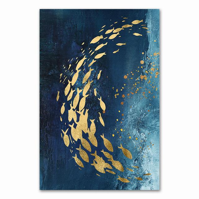 Скандинавская Золотая Черная Рыба Бабочка Wall Art Печать на Холсте Декоративная Картина на Холсте для Гостиной Домашний Декор Без Рамки