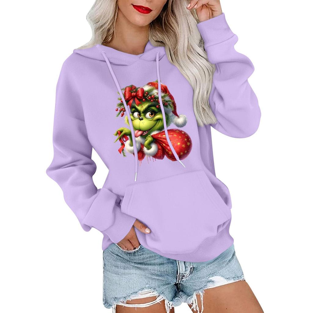 Women's Casual Comfortable Neck Hooded Long Sleeve Christmas Print Warm Sweatshirt