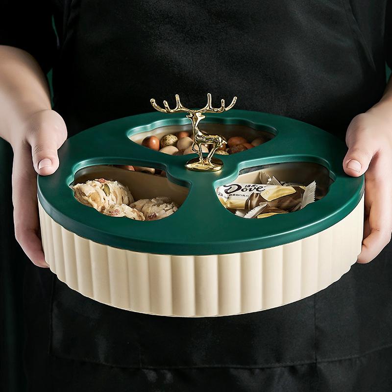 Двухслойный пластиковый контейнер для хранения Nordic Green Deer, фруктовая тарелка для садовых закусок, украшение для дома, гостиная