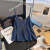 Стильный элегантный модный женский деловой повседневный жилет темный топ-камисоль летний внешний короткий внутренний подол оборка дизайн бахрома джинсовый жилет с V-образным вырезом женский