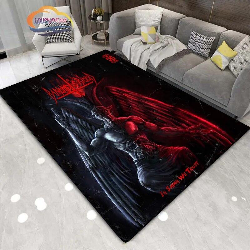 Demon Goat Baphomet carpet-Satanic Skull Inverted Pentagram Area Rug-Gothic Satanic Rug-Living Room Bedroom Decorative Floor Mat