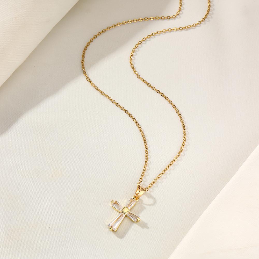 Golden Zirconia Arrow Cross Pendant Necklace, Dainty Jewelry for Women