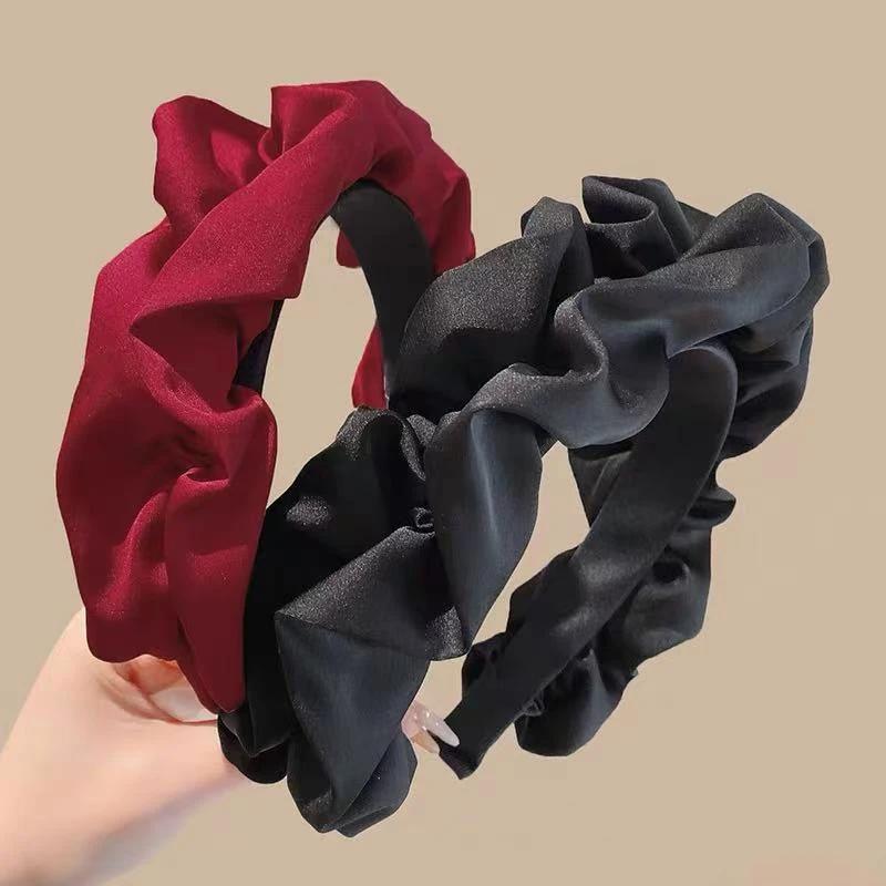 Однотонная широкая плиссированная повязка на голову для женщин Элегантная повязка для умывания лица Модная девушка Аксессуары для волос резинка для волос