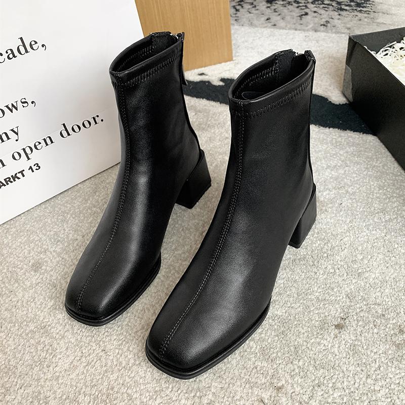 Модные зимние ботинки средней высоты 2024 года, женские британские стильные высокие тонкие кожаные поверхностные профессиональные короткие ботинки