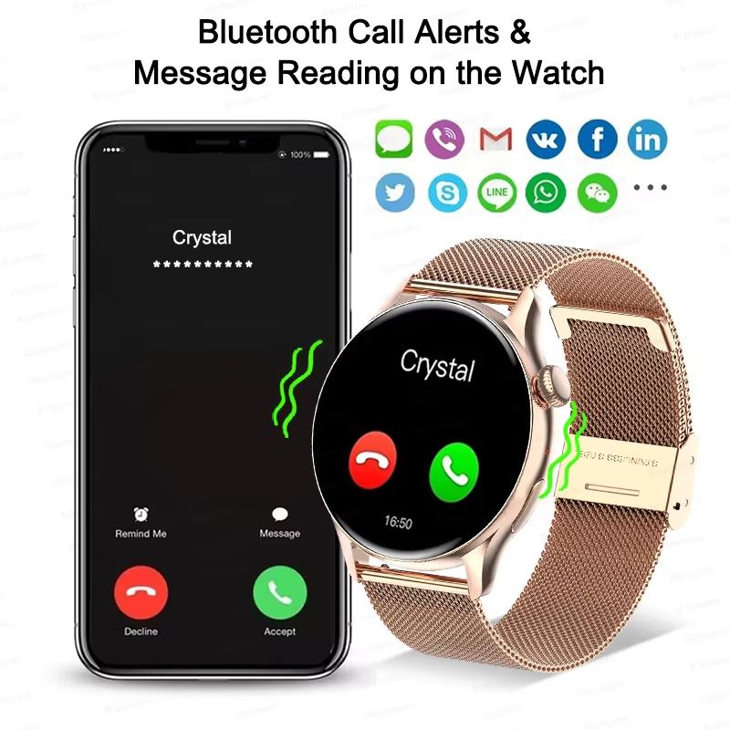 2025 NFC Смарт-часы Amoled HD GPS Отслеживание спорта Пульс Звонки по Bluetooth Водонепроницаемые Женские Смарт-часы для Huawei Xiaomi