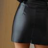 Women Mini Skirt High Tight Waist Faux Color Slim Leather Irregular Solid Fit Sheath A-line Smooth Soft Club OL Commute