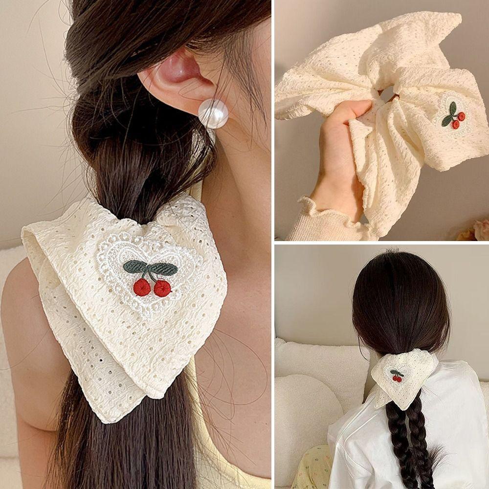 Head Wrap Hollowed-out Square Hair Circle Lace Heart Cherry Ponytail Rubber Rope Square Scarf