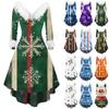 Женское модное повседневное платье с v-образным вырезом и рождественским принтом для вечеринки с длинными рукавами