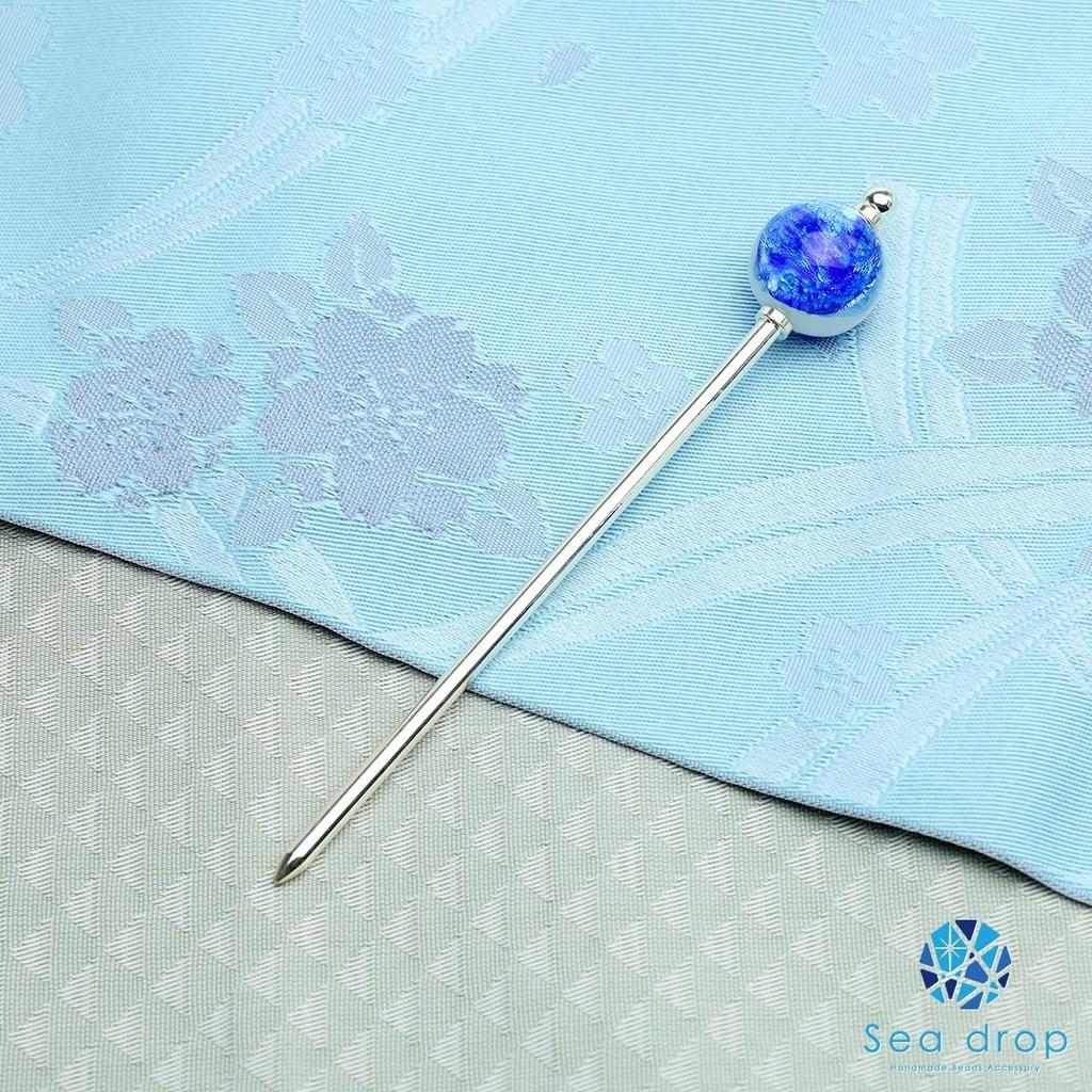 Sea Drop 22mm Glass Kanzashi by Miyako Single Japanese Style Hair Accessory for Yukata and Kimono Glow-in-the-dark (Hand Hairpin) Marine,