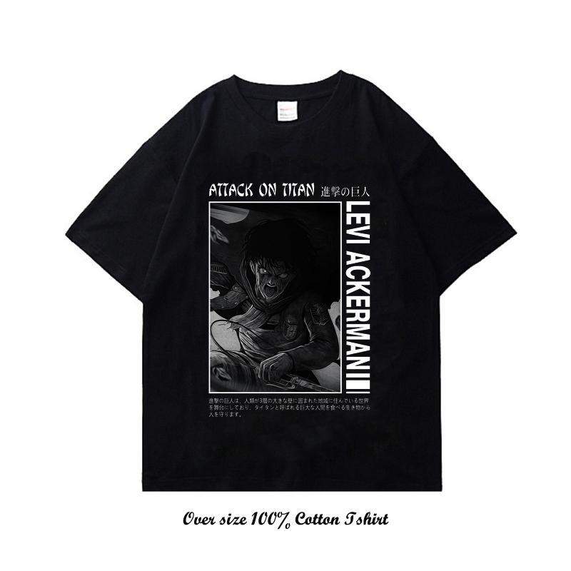 Японское аниме Атака титанов Футболка Харадзюку Винтажный принт Короткий рукав Большой размер Хлопок Круглый вырез Футболка Женская Мужская