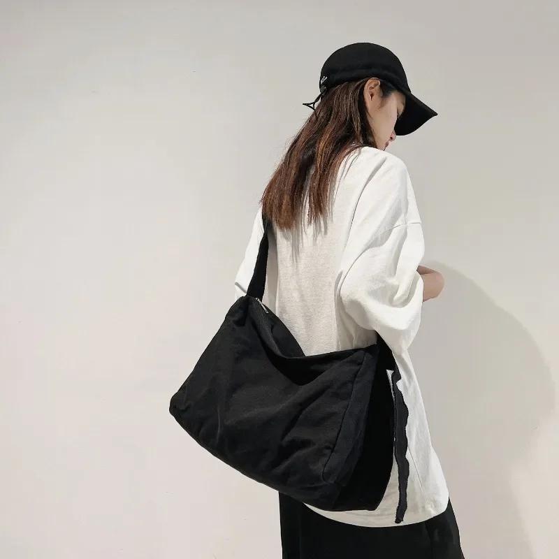 Новая повседневная женская сумка-мессенджер из холста, высококачественная винтажная подростковая сумка через плечо, однотонная сумка через плечо