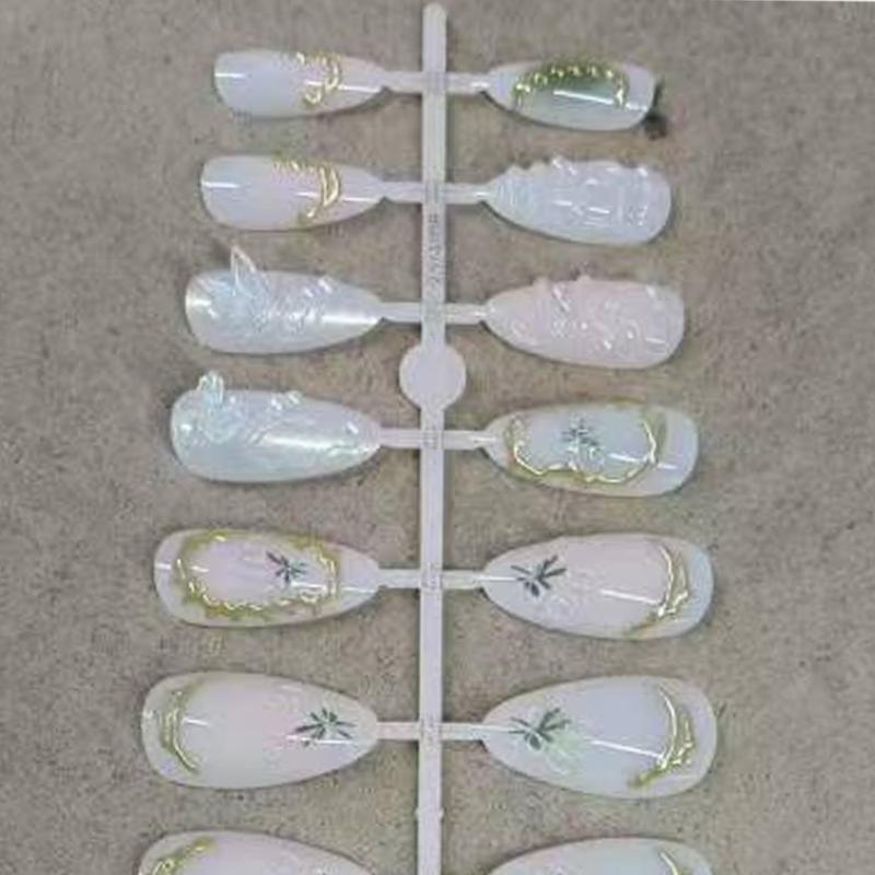 24 Pcs 3D Flower Artificial Nail Medium Almond Full Cover False Nail Bows Stick On Nail Butterfly Press On Nail