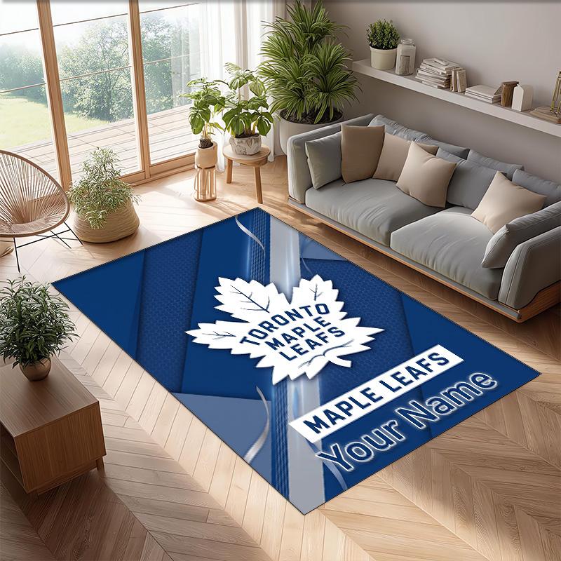 Toronto Maple Leafs Crystal Velvet Rug, Custom Name Text Personalized Non‑Slip Floor Mat for Home Decor Gift