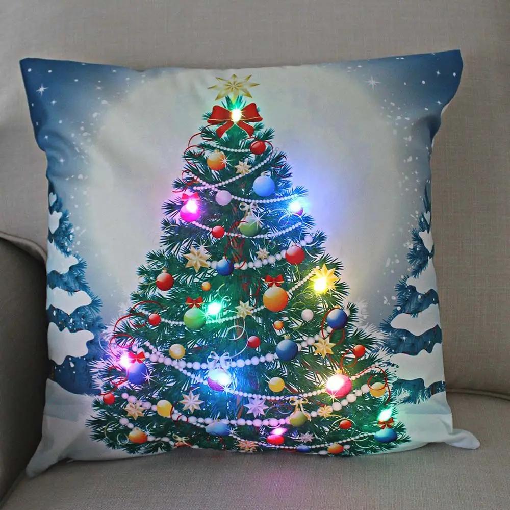 Christmas Light LED Decoration 45x45cm Santa Sled Village Color Ball Sofa Seat Pillow Sleeve Cases