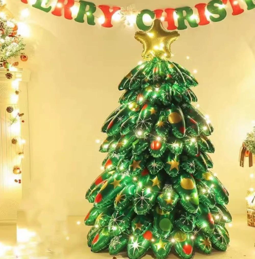 Large 3D Standing Christmas Tree Foil Balloon with LED Lights New Year Party Decoration Supplies Home Xmas Decor Photo Props