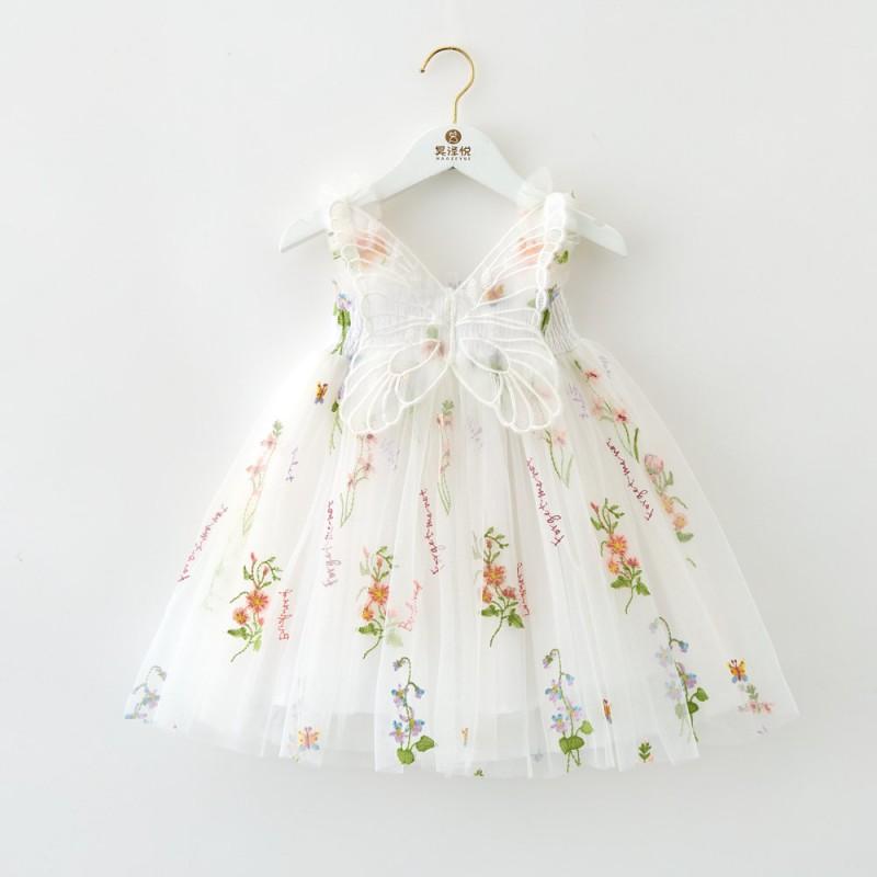 Girls Princess Tulle Dress Sleeveless Party Gown 3D Wings Fairy Kids 3-8 Years