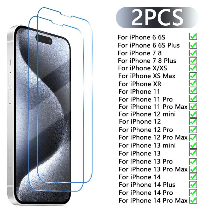 2 шт закаленное стекло для iPhone XR XS X 8 7 6S 6 Plus Защитное стекло для iPhone 16 15 14 13 12 mini 11 Pro Max Glass