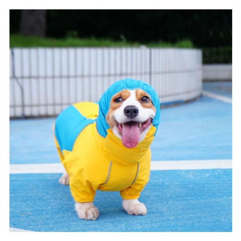 Waterproof Dog Raincoat With Reflective Stripes Full Coverage 4-Leg Design Corgi Small To Large Breeds