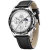 OLEVS Quartz Popular Hand Watch Business Student Moon Phase Chronograph Watch for Men Present Luminous Waterproof Date Leather Belt White Men's
