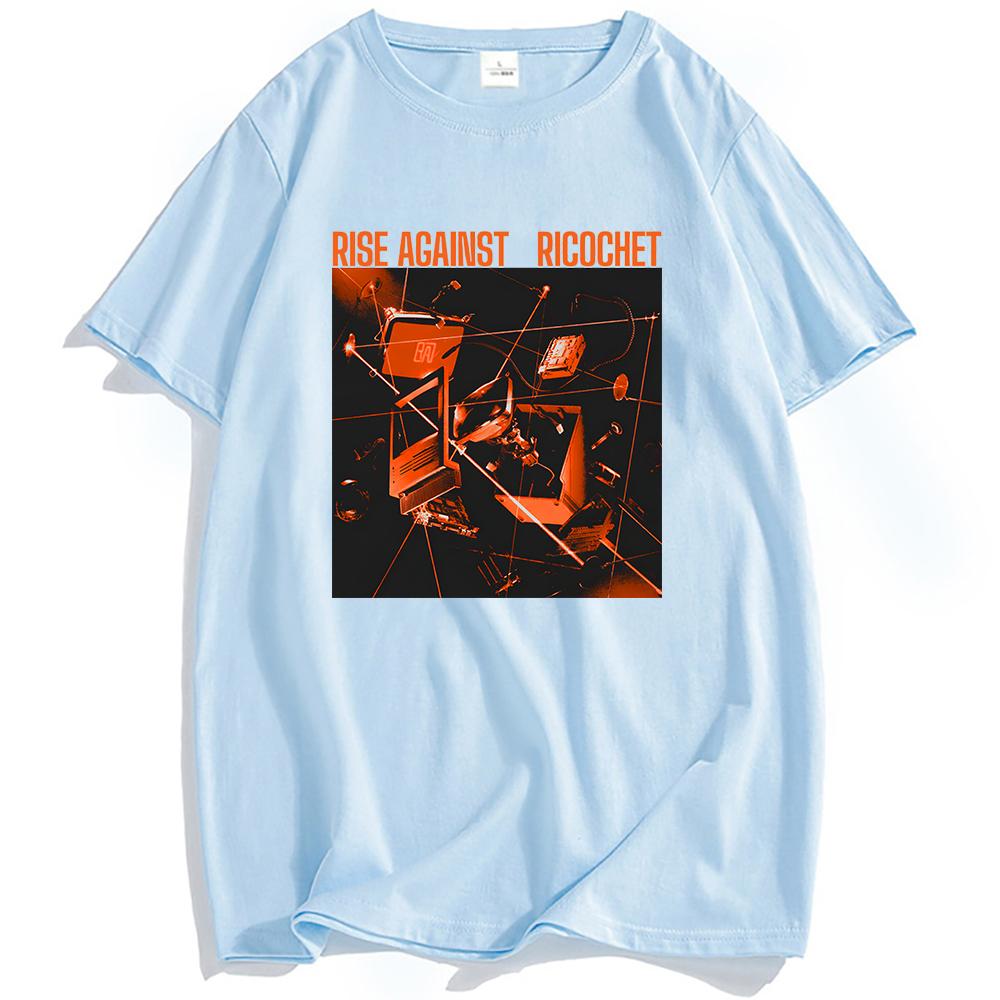 Футболка с обложкой альбома Ricochet RISE AGAINST Футболки рок-группы Повседневная футболка с коротким рукавом для мужчин Унисекс Хип-хоп Уличная одежда Мужские футболки