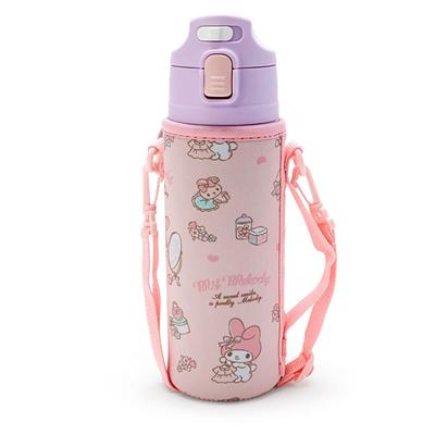 SANRIO Water Bottle 470ml Direct Drinking One Touch Stainless Steel Bottle My Melody Cold Storage Includes Pouch with Shoulder Strap Includes Name