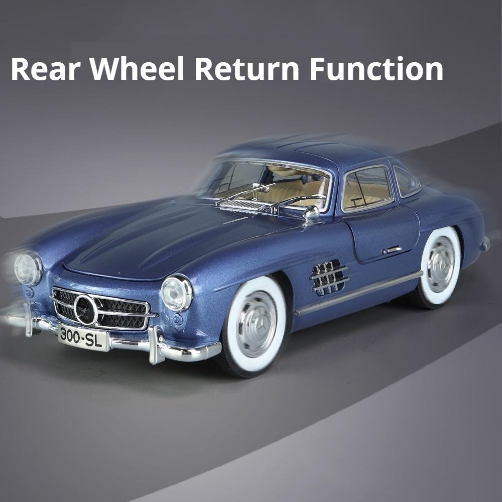 1/24 Benz 300SL Игрушечная модель автомобиля Литой сплав с инерционным механизмом Звук и свет Моделирование игрушечных транспортных средств Модели Мальчики Дни рождения Коллекционирование подарков