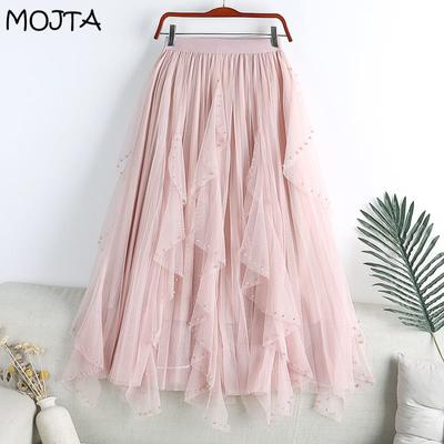 Летняя женская большая распашная юбка, сетчатая эластичная юбка средней длины с высокой талией, расшитая бисером