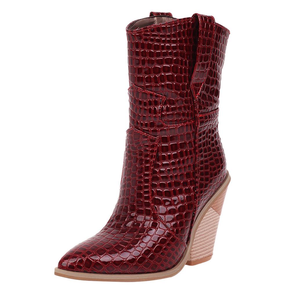 Модные женские кожаные нескользящие туфли на танкетке, ковбойские ботинки с острым носком