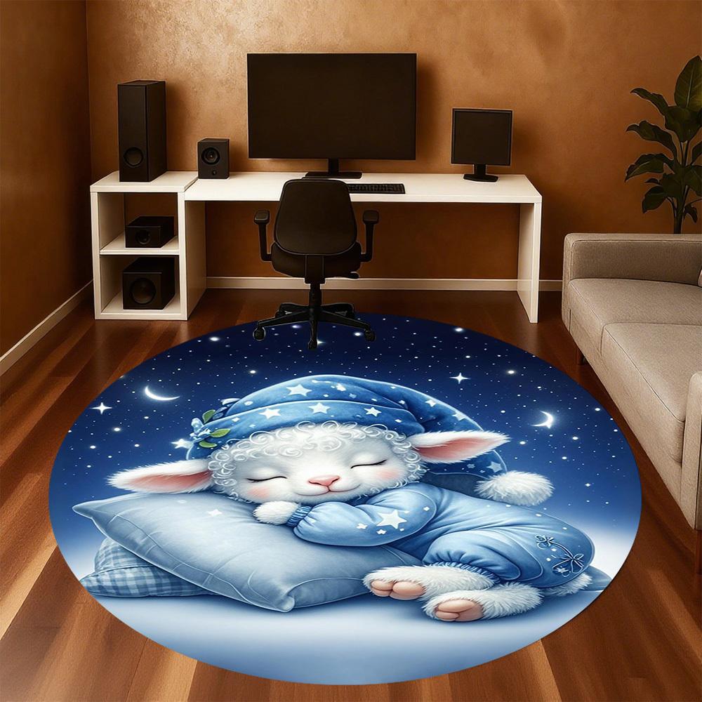 1PC Cute lamb sleeping Round Chair mat Area Rug - Non-Slip, Floor Mat for Office, Bedroom, home decor Christmas Gift c0528049