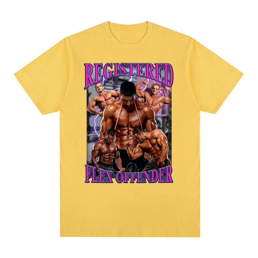 Registered Flex Offender Funny Gym T Shirt for Unisex Hip Hop Retro Oversized T Shirts Unisex Cotton Casual Loose Short Sleeve Tshirt
