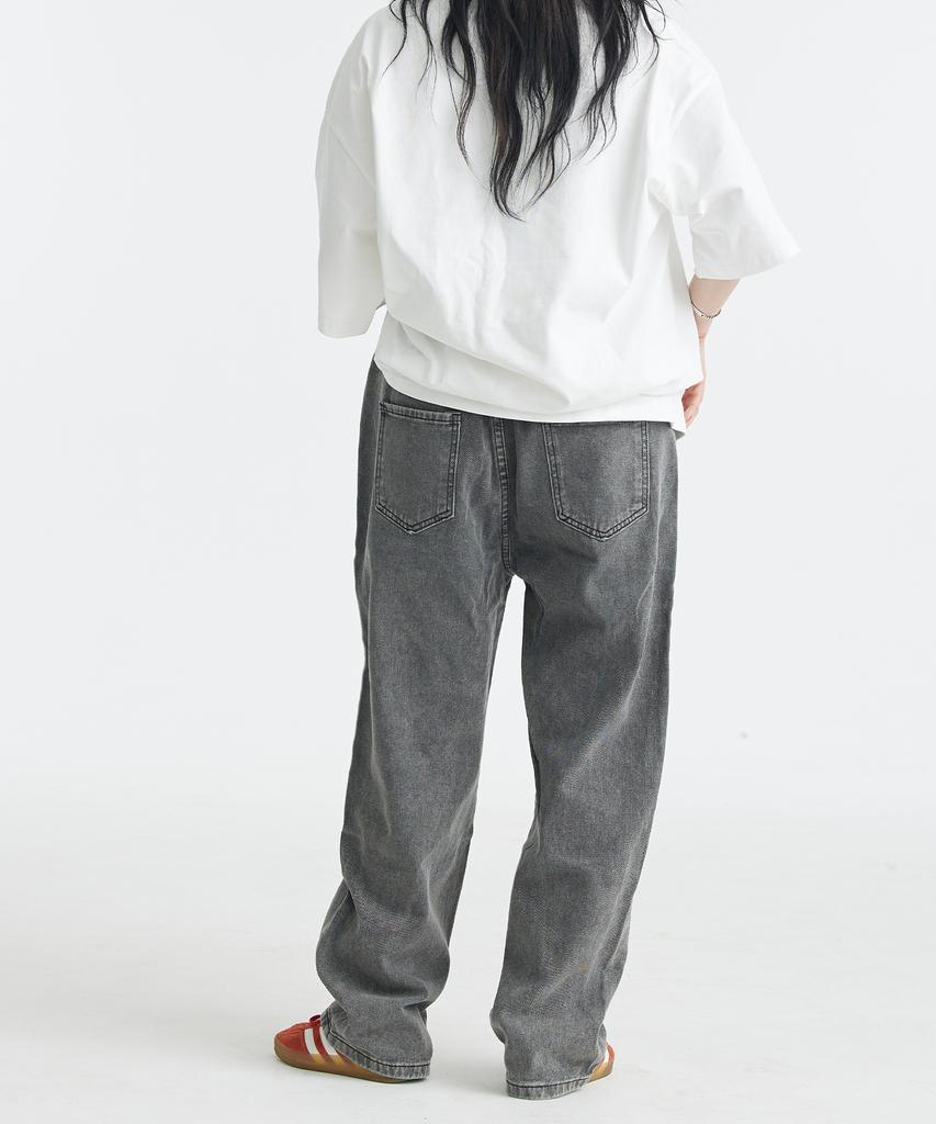DOUBLE JD Semi-Wide Elastic Denim Pants (Black)