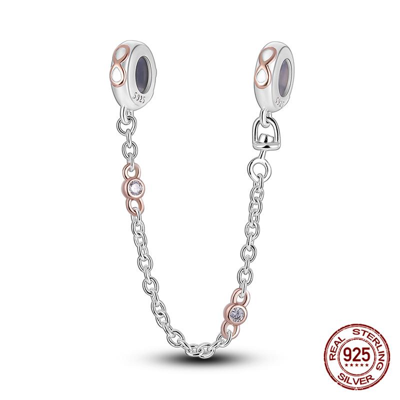 Original 100% 925 Silver Star Moon Safety Chain Fit 925 Original Bracelet & 3mm Bracelet DIY Jewelry Making Women Gift