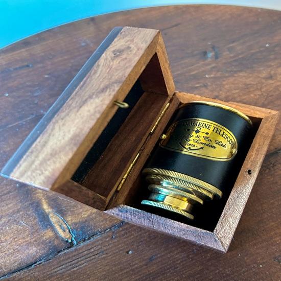 Victorian Nautical Style Brass Leather 15.24 Cm Telescope with Wooden Box Birthday Gift, Christmas, New Year Gift, Home Office