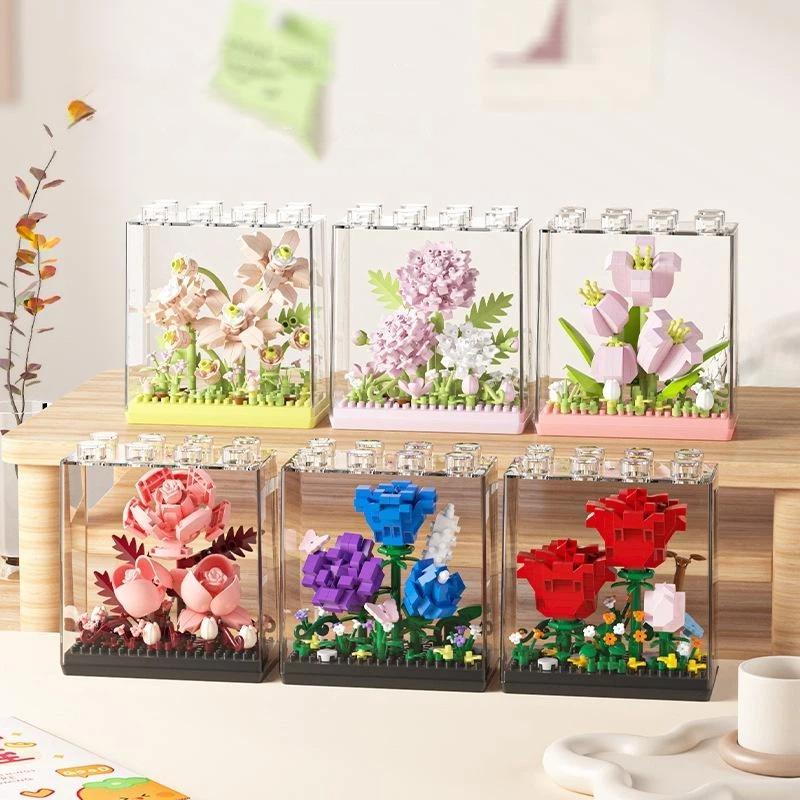 Bouquet Sunflower Potted Plant Micro Building Eternal Flower Model Diy Home Desk Decoration Brick Toys Gift