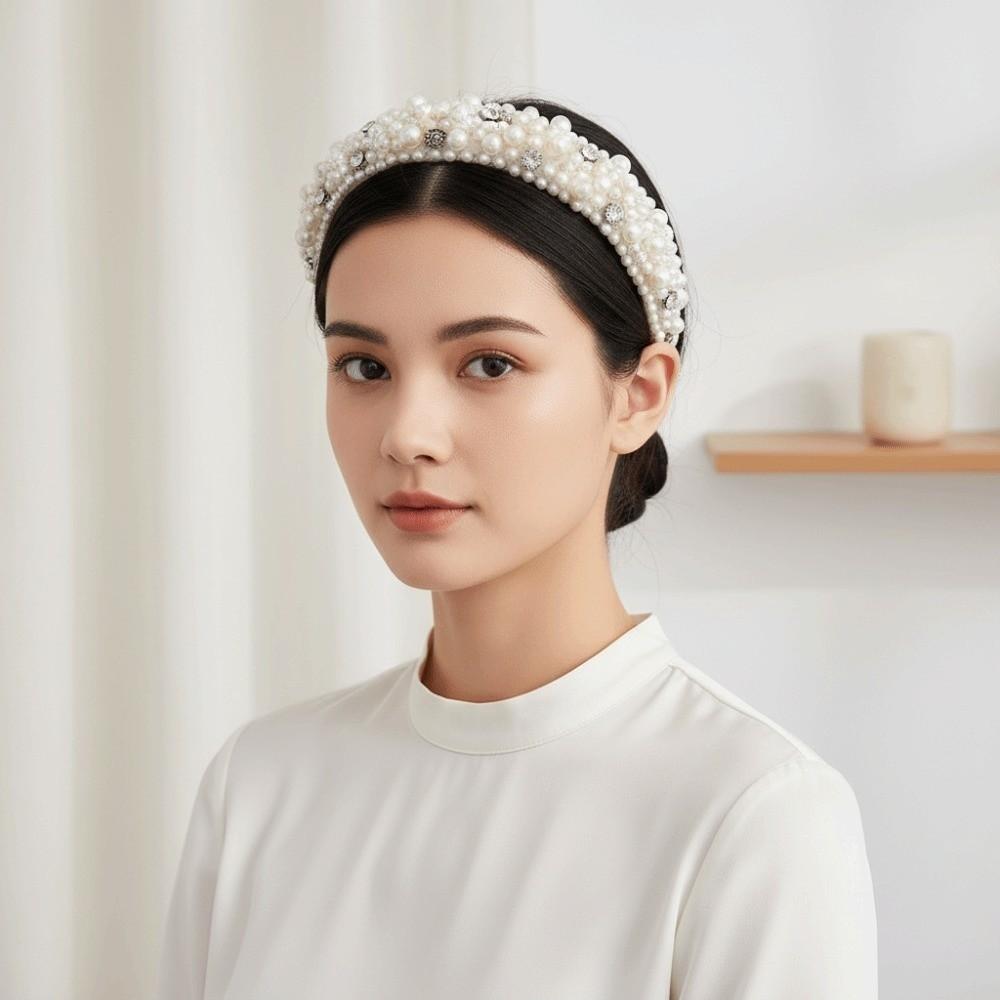Elastic Plastic Base Full Pearls Hair Hoop Luxury Style Baroque Headdress Office Ladies