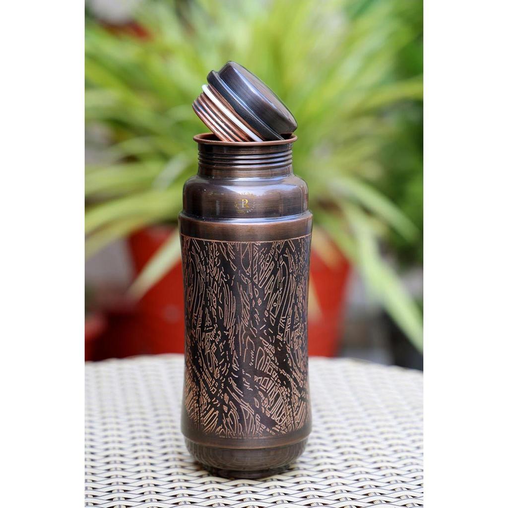 Antique Copper Jumbo Water Bottle - 1300ML | Heavy Copper Metal Made | Antique And Rustic Dark Brown Finish