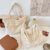 Summer Leisure Vacation Shoulder Bag Fairy Lace Canvas Bag Large Capacity Tote Bag Hollow Beach Bag