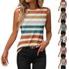 Женская летняя модная повседневная рубашка без рукавов с круглым вырезом и полосатым принтом