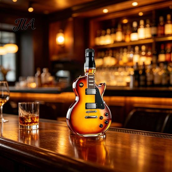 Decorative Guitar Shaped Barware Shape Wine Bottle, Large Capacity Decanter, Screw Cap Borosilicate Retro Decanter Glass Beer for Storage And