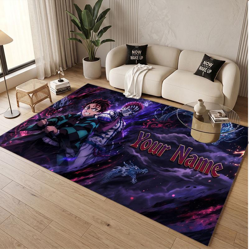 Custom Name Crystal Velvet Rug,Demon Slayer Comfortable Anti Slip Floor Mat For Room Decoration