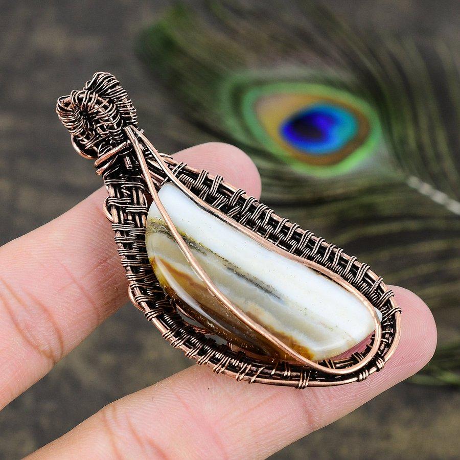 Montana Agate Gemstone Copper Wire Wrap Jewelry Pendant 2.80