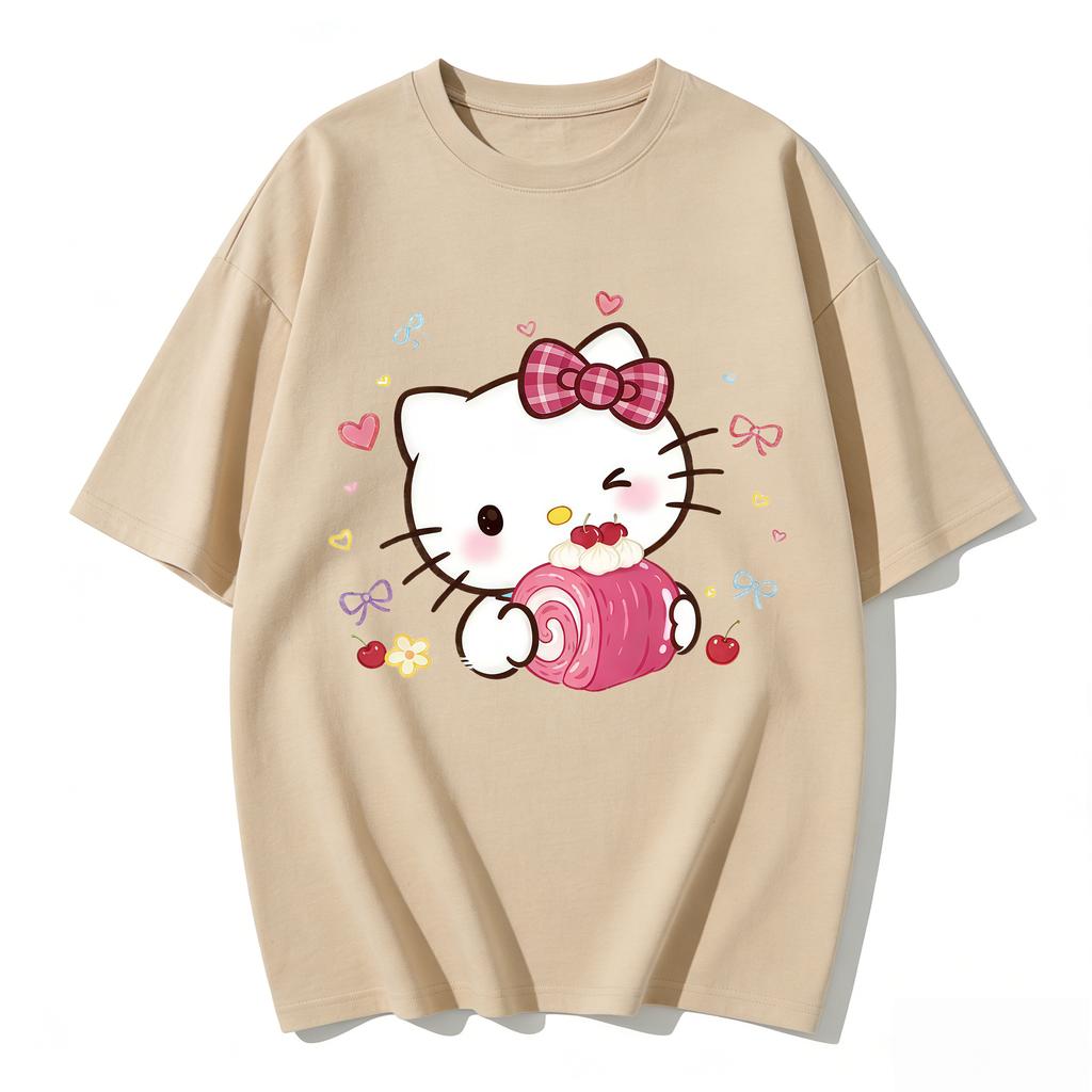 2026 Summer Hello Kitty Cartoon Printed Short Sleeve Pure Cotton Tshirt Womens Tees Parentchild Outfit Classic Fashion Tops