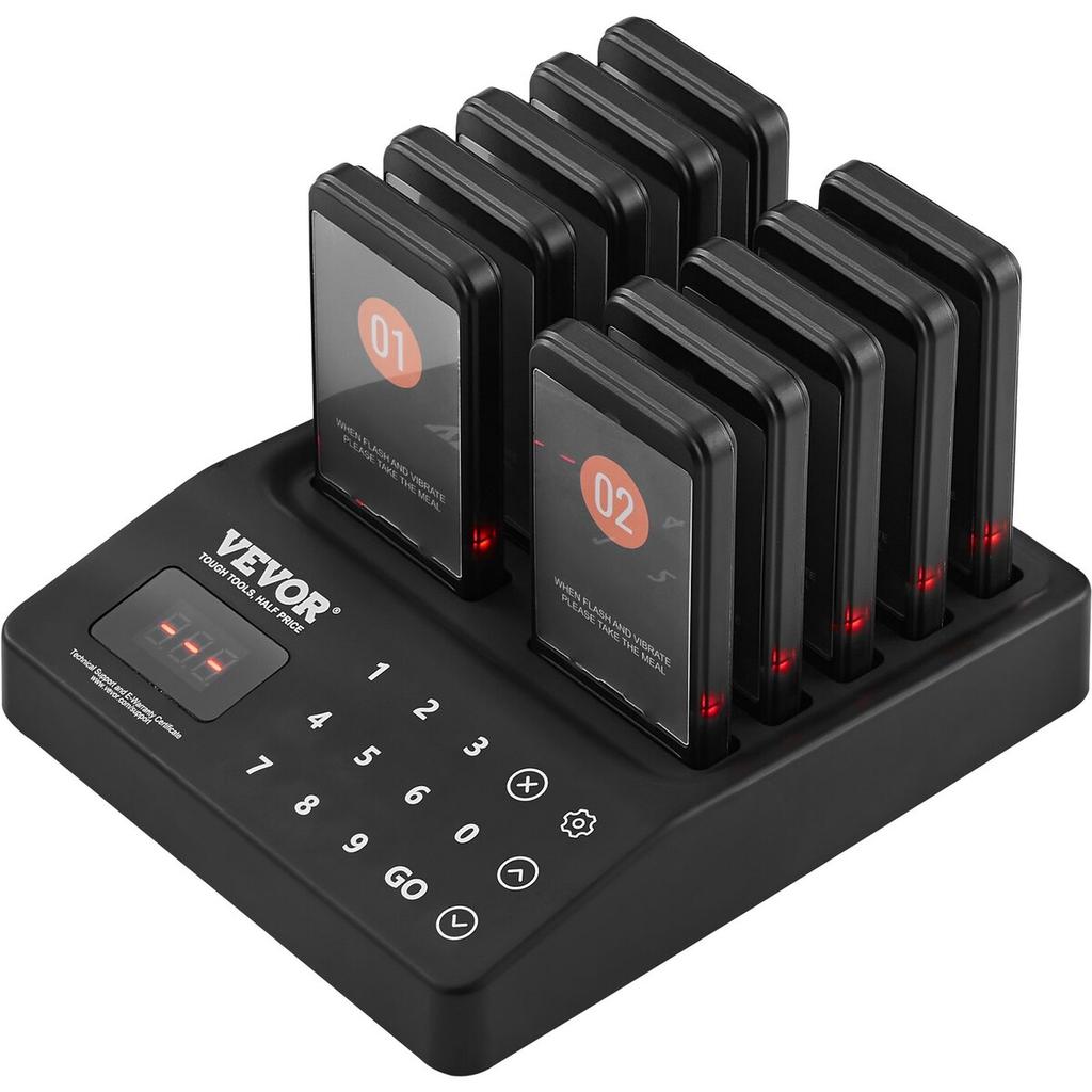 Restaurant Pager System, Wireless 400m Long Range Lineup Waiting Queue Signal, Guest Customer Calling Beepers with Vibration & Flashing, 10 Buzzers