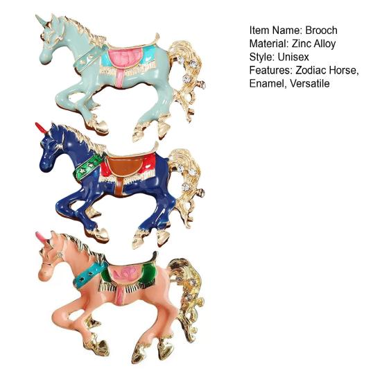 1/3Pcs Brooch Pin Vintage Enamel Horse Design Brooch Zinc Alloy Horse Ornament Christmas Costume Accessory