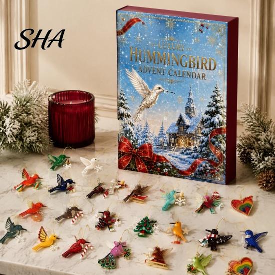 Daily Box Hummingbirds Advent Calendar 2026, 24 Days Christmas Countdown with Colorful Animal Ornaments Pcs 2D Acrylic Hummingbird for Bird